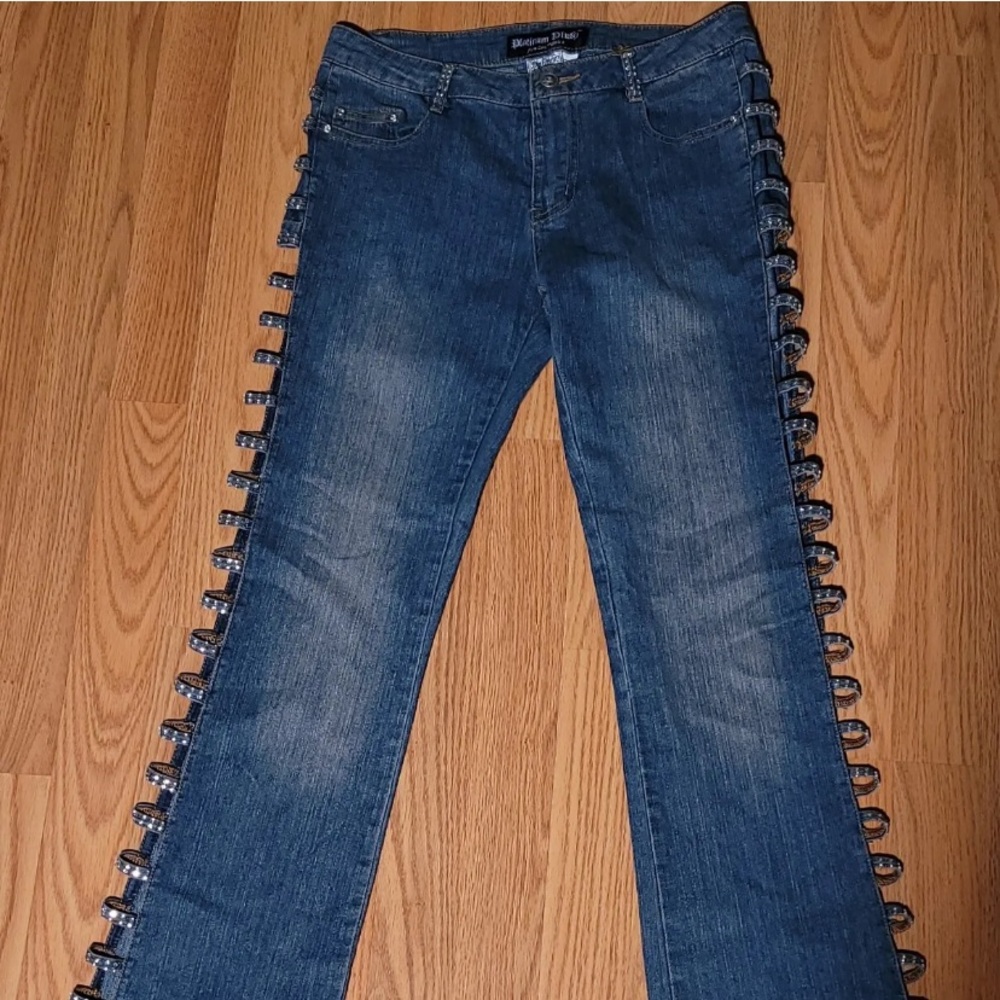 Platinum Plush Open Leg Bling Jeans Size 7
